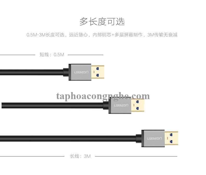 Ugreen 10494 0.5M màu Đen Cáp tín hiệu nối dài USB 3.0 dáng dây nhỏ cao cấp US115 30010494